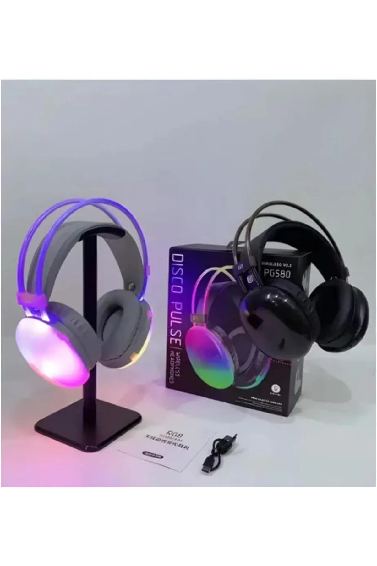 Bilişim Burada PG580 Disco Pulse LED Işıklı Yüksek Ses Kaliteli Mikrofonlu Kablosuz Bluetooth Kafaüstü Kulaklık Beyaz